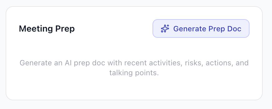 AI meeting prep button that generates a prep doc from deal context